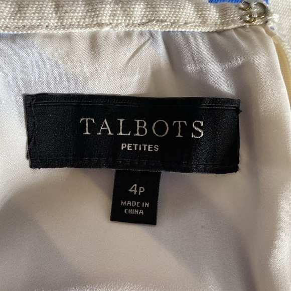 Talbots cotton a-line cream blue chevron lined skirt size 4 Petite - Picture 5 of 8